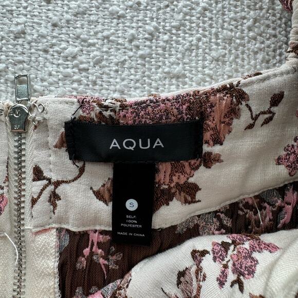 Aqua Brocade Puff Sleeve Pink Floral Dress Size Small - Picture 6 of 9